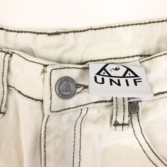 NWT Unif Sz 27 Cream Off White High Waist Distressed Jeans Tapered Straight Leg - Picture 6 of 7